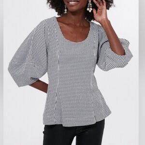 Tuckernuck Pomander Place Black‎ Gingham Malarie Top Puff Sleeve XS